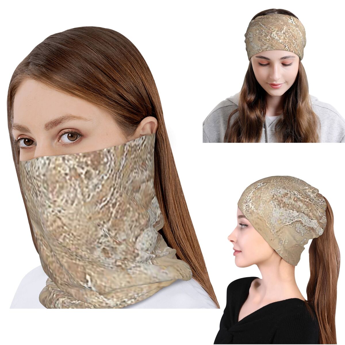 Knit Beanie Hat Warm - Współczesna Kremowa Beżowa Kamienna Granitowa Marmurowa