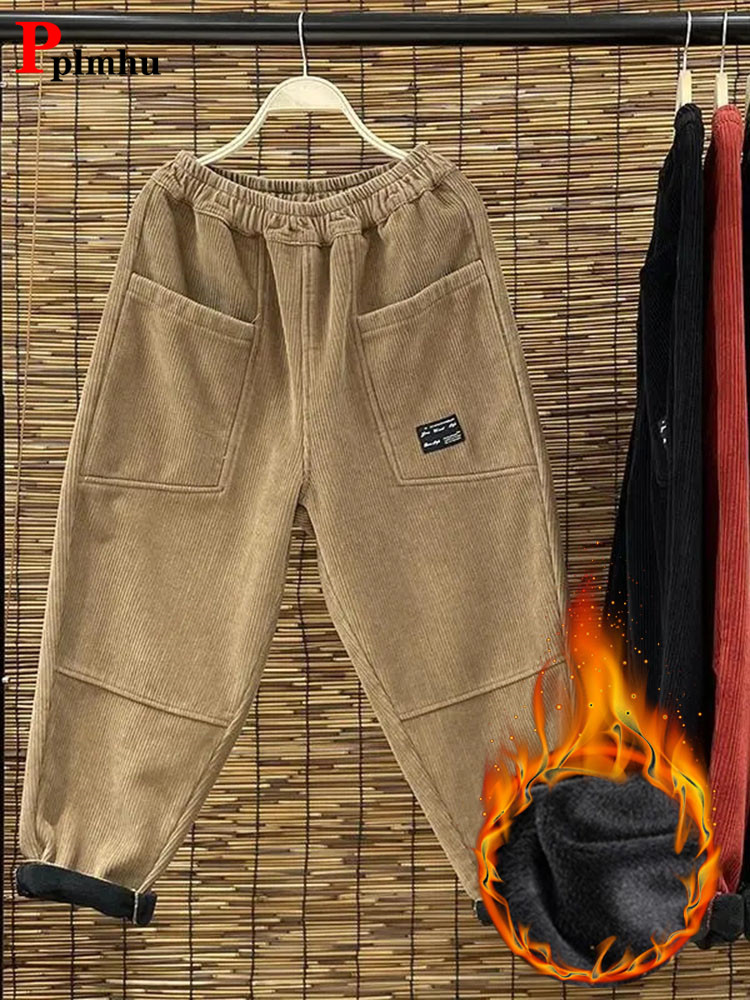 Corduroy Pant Warm - Casualowe Plus aksamitne damskie spodnie haremowe