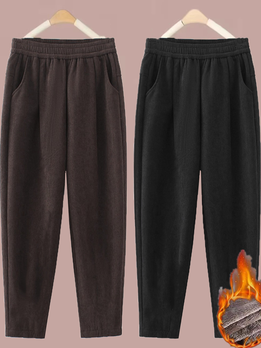 Corduroy Pant Warm - Grube spodnie proste damskie sztruksowe ciepłe