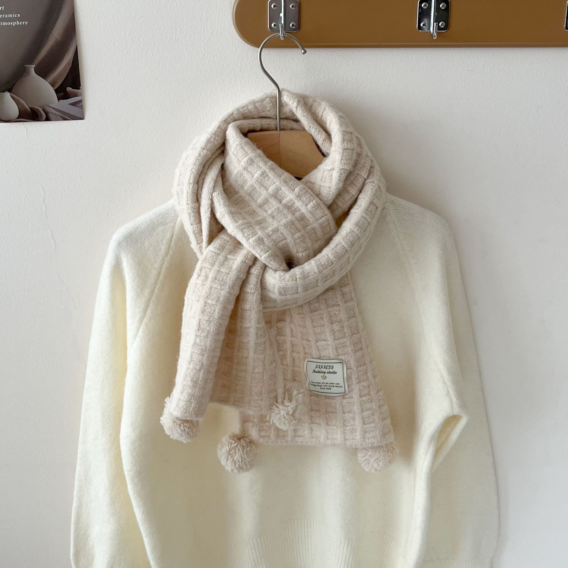 Wool Scarf Men - Zimowy szal z dzianiny wafelkowej z