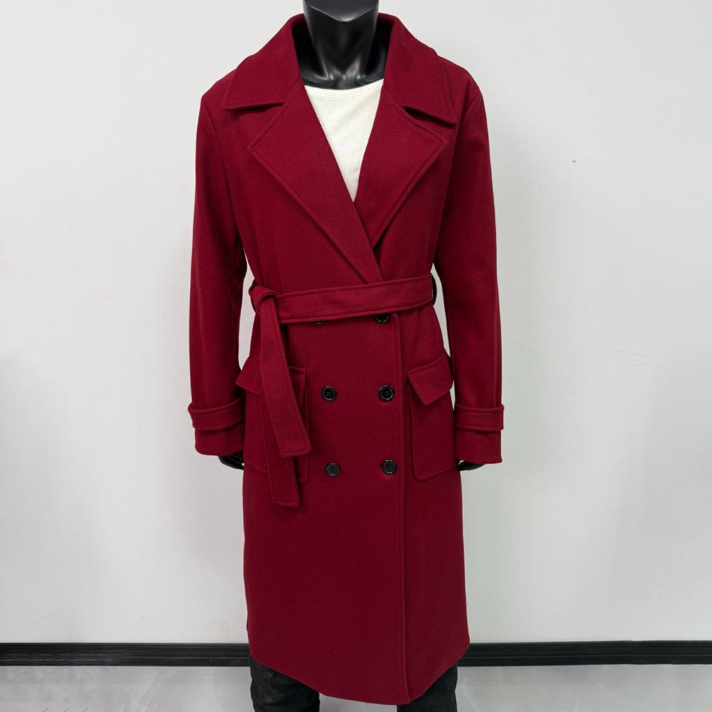 Wool Coat Peacoat - Damski płaszcz, dwurzędowy trencz z paskiem,